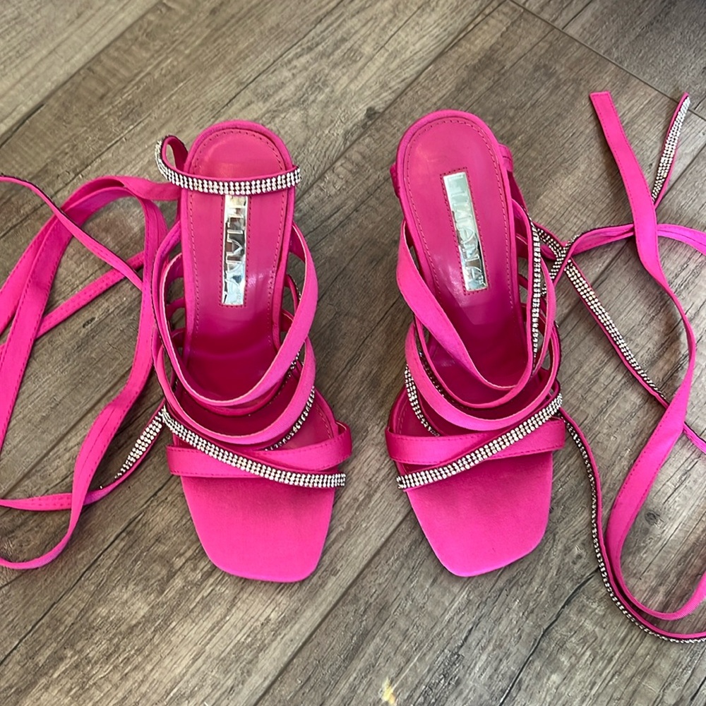 Liliana hot pink rhinestone high heel sandals